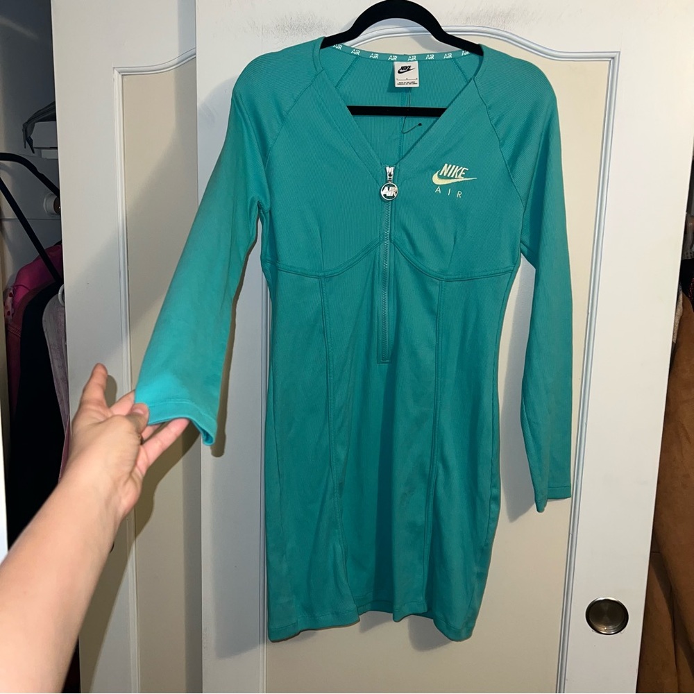 Nike Air Ribbed Long Sleeve Teal 1/2 Zip Athletic Dress - Picture 3 of 9